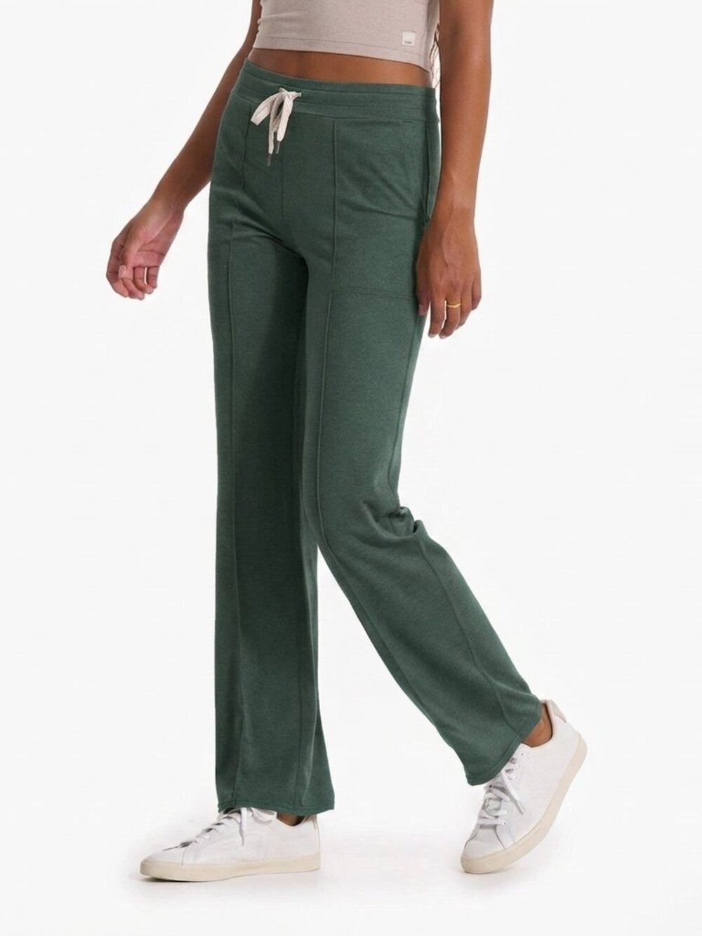 Vuori Halo Essential Wide Leg Pants Muted Green Heather Elastic Waist Size M